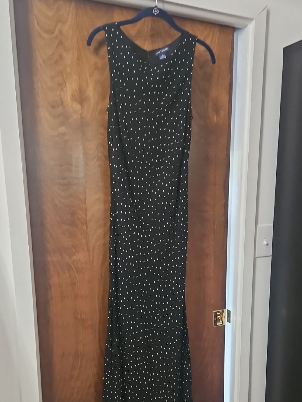 Ann Taylor Black Maxi Dress with White Polka Dots